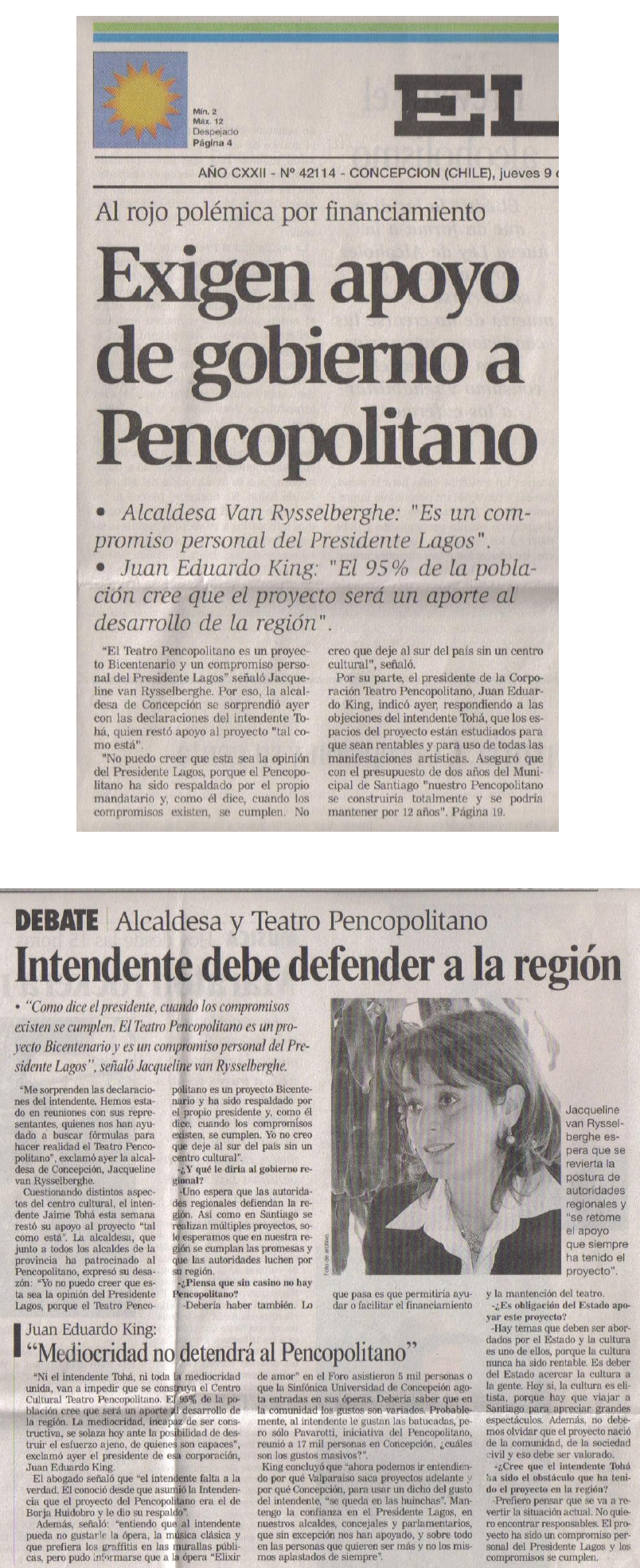Portada El Sur, Jacqueline van Rysselberghe, alcaldesa de Concepción Portada El Sur, Jacqueline van Rysselberghe, alcaldesa de Concepción